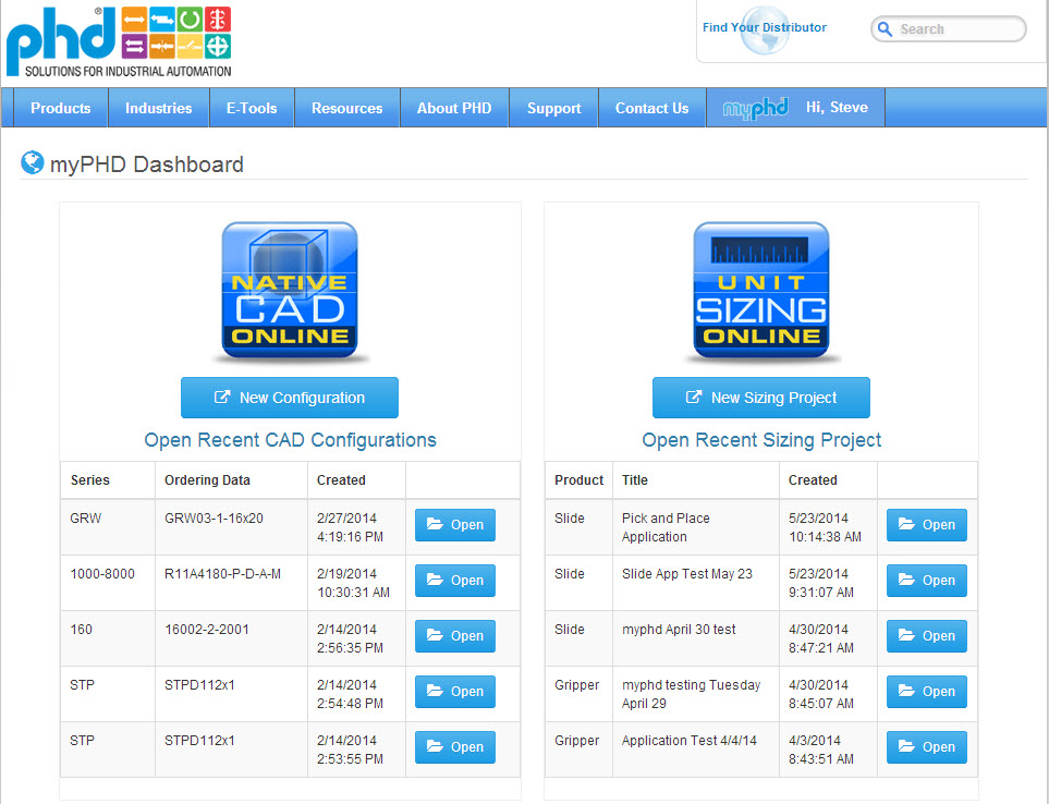 myPHD dashboard based on eCATALOGsolutions Technology by CADENAS
