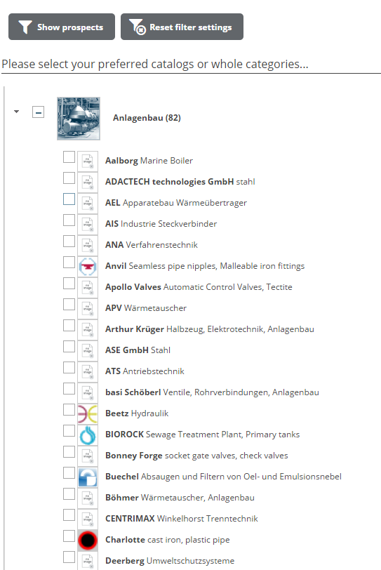Afterwards, a list of potential manufacturers appears which are not yet represented at the 3D CAD models download portal PARTcommunity.