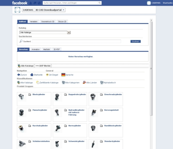 CAD product catalog directly embeded onto your Facebook company page